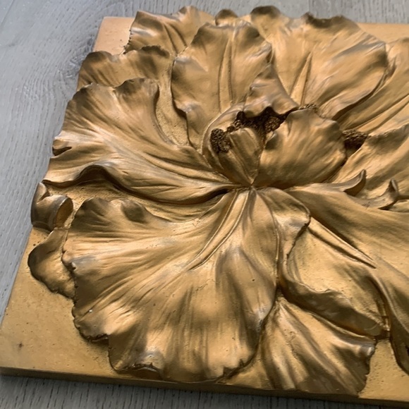 Gold wall art flowers textured heavy plastic set of two luxury home‎ decor 3D - Picture 8 of 12